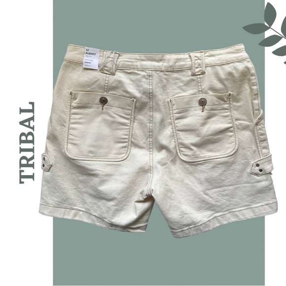 Tribal Jeans Shorts Audrey Mid Rise Girlfriend Length 7" Cream Zipper Front - Picture 2 of 7